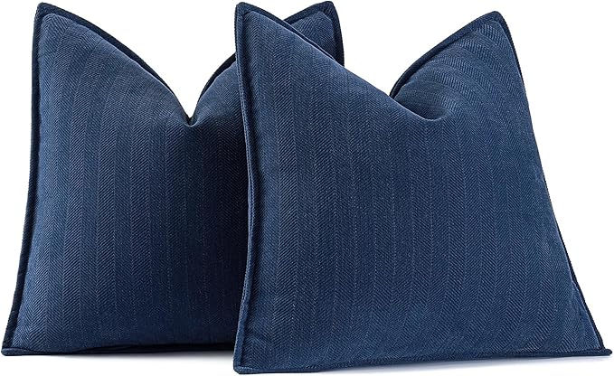MIULEE Pack of 2 Navy Blue Decorative Pillow Covers 22x22 Inch Soft Chenille Luxurious Couch Throw Pillows Farmhouse Cushion Covers Euro Shams with Elegant Design for Sofa Bed Living Room Home Decor
