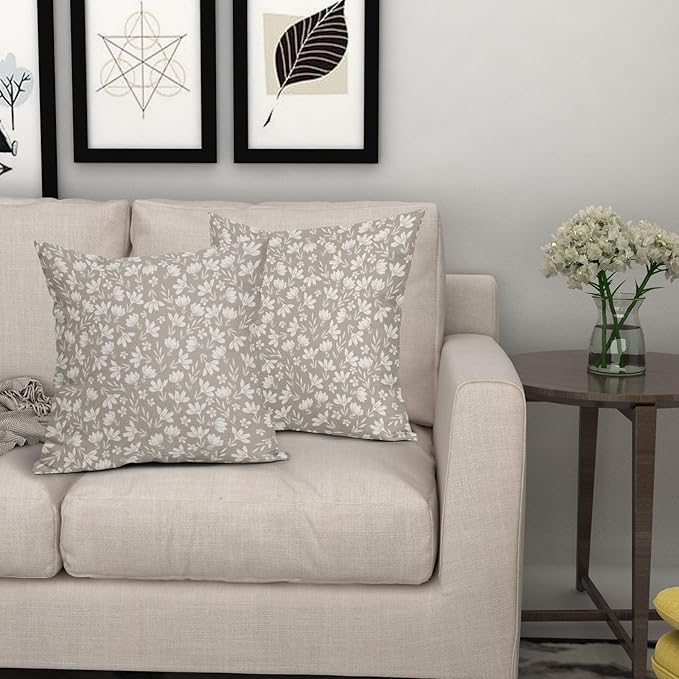 Tan Khaki Floral Pillow Covers 24x24 Set of 2 Vintage Rustic Old Style Cute Small Flower Cream Print Decorative Outdoor Pillowcases Farmhouse Throw Cushion Case Decor for Couch Sofa Bed