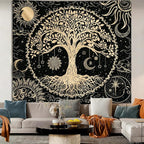 Avinyl Tree of Life Wall Tapestry for Bedroom, Sun and Moon Hippie Tapestries Aesthetic, Black and Gold Wall Hanging Home Decor for Dorm Living Room Office 60in x 79in