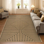 Lahome Neutral Geometric 5x7 Washable Rugs for Living Room Office, Black and Nature Outdoor Patio Rug Farmhouse Rhombus Non Slip Non Shedding Carpet for Classroom Balcony Dining Room