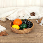 Hipiwe Natural Rattan Tray 8.5" Wicker Storage Bowls Hand Woven Basket Tray for Bread Fruit Key Round Fruit Baskets for Kitchen Entryway Tabletop Decorative Baskets Bowl