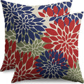 Blue Green Red Pillow Covers 22X22 Inch Set of 2, Modern Dahlia Floral Print Decorative Throw Pillow Covers Outdoor Farmhouse Cushion Case for Home Couch Sofa Bed Decoration