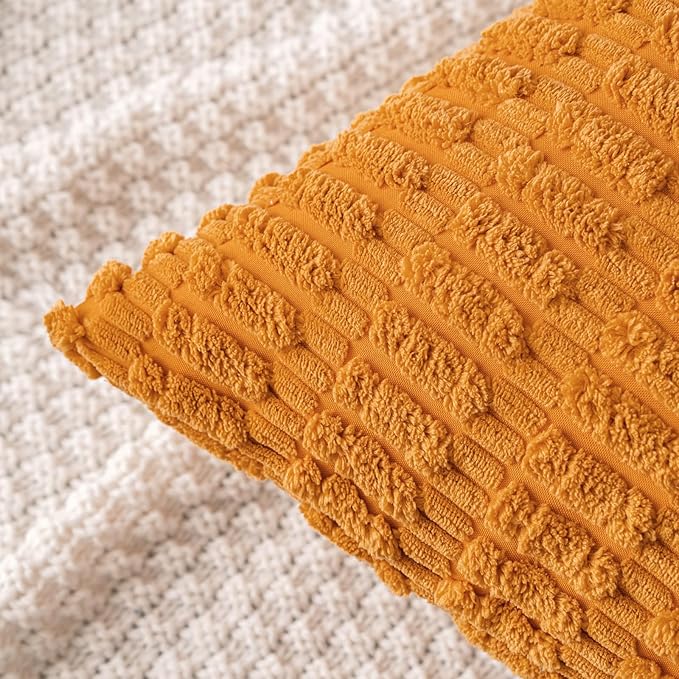 MIULEE Pack of 2 Burnt Orange Corduroy Decorative Pillow Covers 18x18 Inch Soft Boho Striped Throw Pillow Covers Modern Farmhouse Home Decor for Summer Sofa Living Room Couch Bed