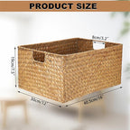 Hipiwe Seagrass Storage Baskets Bin for Shelf,X-Large Handwoven Wicker Baskets Built-in Handles Rectangular Closet Bedroom Organizer Box Multipurpose Pantry Basket,Caramel Color
