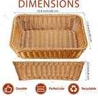 Eccliy 6 Pack Wicker Bread Baskets 15.8 Inch Woven Serving Basket for Gifts, Poly Wicker Storage Rectangle Rattan Display Trays for Bread Food Vegetables Fruit Snacks Tabletop Restaurant Home