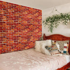 Large Brick Wall Backdrop Tapestry for Christmas, Faux Brick Backdrop Wall Covering Removable Red Tablecloth, Medieval Castle Stone Photo Scene Setter for Winter Curtains Door Decor (98" X 118")