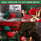 2 Pcs Round Throw Pillows 15 Inch Decorative Velvet Pleated Pumpkin Pillows Boho Floor Pillow with Center Button for Living Room Couch Chair Bed Sofa Home Decoration (Red and Green)