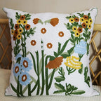 2Pcs Throw Pillow Covers, Boho Daisy Floral Embroidered Pillow Case Soft Decorative Pillowcases for Home Sofa Couch 18x18 Inch