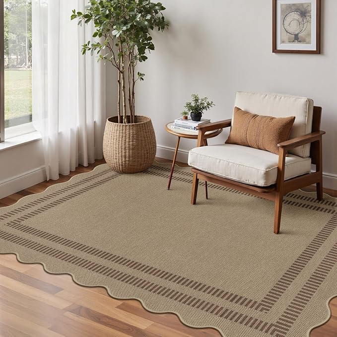 Modern Easy Jute 4x6 Outdoor Patio Rug, Washable Indoor Brown Kitchen Rugs Farmhouse Neutral Non Slip Area Rug for Living Room Backyard Bedroom