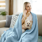 Knitted Throw Blanket 60"X80", Light Blue Knit Throws for Bed, Super Soft Boho Chevron Blankets for Couch Sofa Chair Room Decor, Textured Decorative Farmhouse Cozy Lightweight