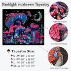 TUGCAY Blacklight Mushroom Tapestry, Glow In The Dark Black Light Plant Tapestry Fantasy UV Reactive Mushroom Butterfly Moon Tapestries Posters Wall Hanging for Bedroom Dorm Decor(30"x40")