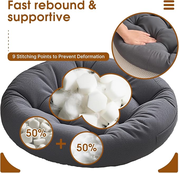 2Pcs Floor Pillows for Adults, 22x22x6 Inch Meditation Cushions, Large Round Sitting Cushion Living Room Memory Foam Pillow for Sitting (2, Grey, 22x22x6 Inch)