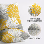 Yellow White Grey Gray Pillow Covers 16X16 Inch Set of 2, Modern Geometry Dahlia Floral Print Decorative Throw Pillow Covers Outdoor Farmhouse Cushion Case for Home Couch Sofa Bed Decoration