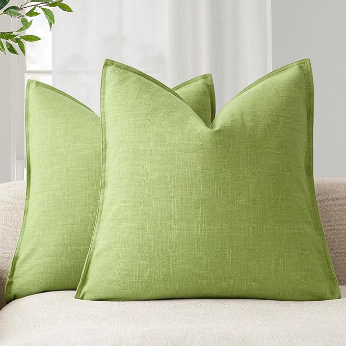 Foindtower Pack of 2, Decorative Linen Soild Throw Pillow Covers Soft Accent Euro Cushion Case Boho Farmhouse Pillowcase for Chair Couch Sofa Bedroom Living Room Home Decor 20 x 20 Inch Lush Green