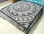 Black White Elephant Flower Mandala Mandala Barmeri Large Floor Pillow Cover Cushion Meditation Seating Ottoman Throw Cover Hippie Decorative Zipped Bohemian Pouf Ottoman Cases 24 " square