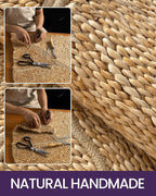 DEXI Jute Door Mat Inside Entryway Braided Woven, 20x32 Front Entrance Doormat Inside Leaf Shaped, Welcome Natural Fiber Entry Mats Farmhouse Home Decor, Beige