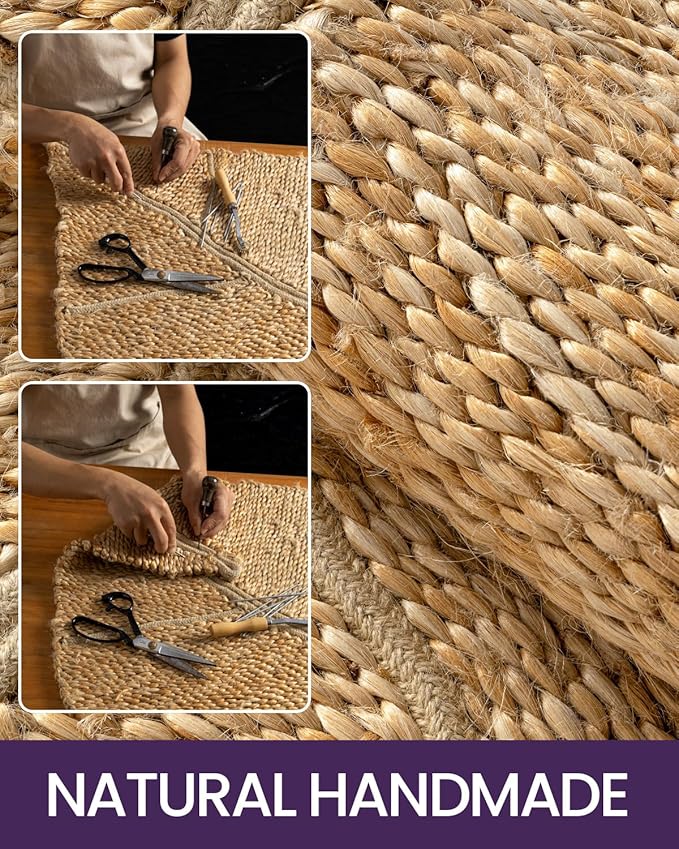 DEXI Jute Door Mat Inside Entryway Braided Woven, 20x32 Front Entrance Doormat Inside Leaf Shaped, Welcome Natural Fiber Entry Mats Farmhouse Home Decor, Beige