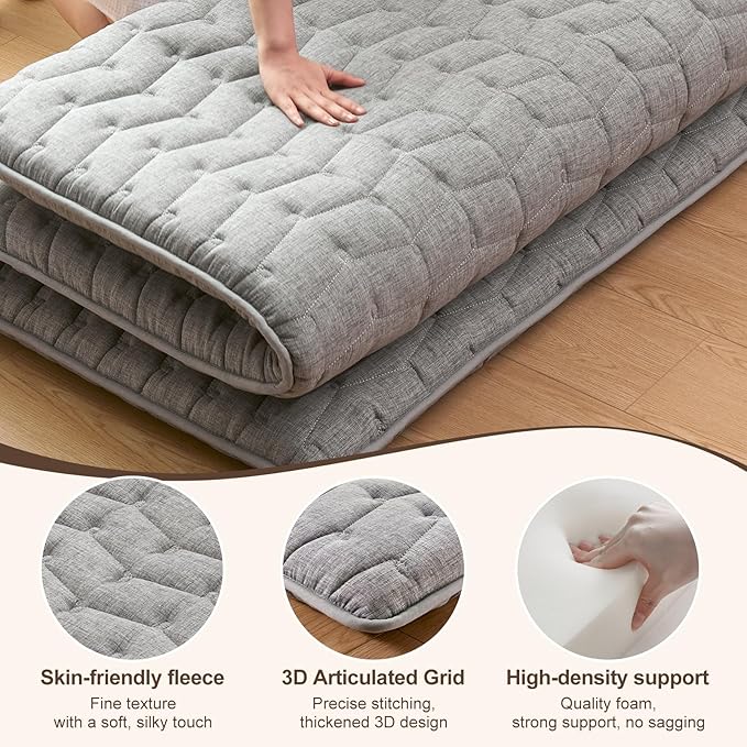 Premium Foam 3.2" Thick Japanese Futon Floor Mattress - Twin Size 39"x80" 100% High-Density Foam,Comfortable Sleeping Pad,Tatami Mat for Dorm,Bedroom or Guest Room，Boys Girls Dormitory Pads(Hemp Gray)