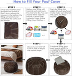 Thgonwid Unstuffed Moroccan Faux Leather Pouf Ottoman with Storage - Handmade Boho Chic Multi-Use Footrest for Living Room, Bedroom, Patio - Round Ethnic Floor Cushion & Decorative Accent, Deep Coffee