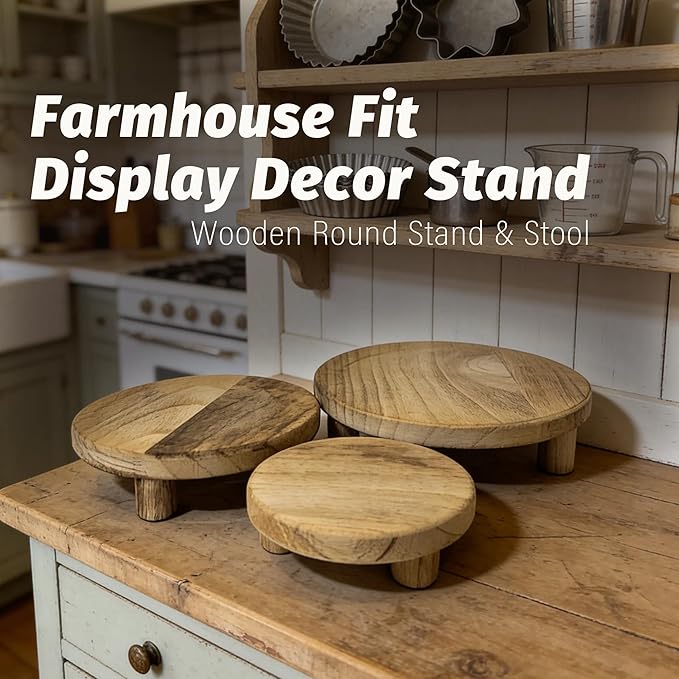 6"/8"/10" 3pcs Round Wood Riser - Plant Risers Stand for Decor - Wood Pedestal Stand Display for Kitchen Counter- Decorative Wooden Risers for Desktop/Bathroom/Livingroom/Bedroom