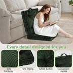 Floor Pillow Set of 2, 24x24 Tufted Floor Cushion for Adults, Square Large Meditation Cushion Pillow, Green Corduroy Sitting Pillow with Handle, Yoga Seating for Tatami