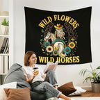WARDOS Western Cowgirl Tapestry, Vintage Western Tapestry Wall Hanging, Retro Country Wild Wildflower Wild Horses Wall Blanket Decor for Girls Room Dorm Apartment Bedroom, 50x60 Inch