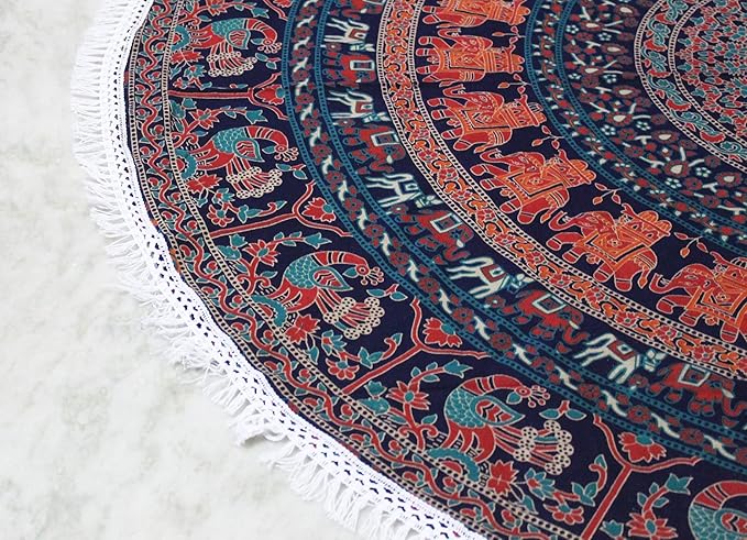 Round Beach Tapestry Turquoise Mandala Throw/Boho Hippie Beach Blanket Roundie/Indian Cotton Bohemian Large Round Table Cloth-Home Decor/Yoga Mat Meditation Picnic Rug (70", Brown)