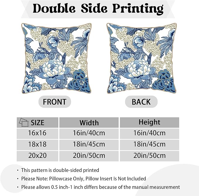 KSLIDS Vintage Floral Soft Velvet Throw Pillow Covers Set of 2 Blue Beige Floral Decorative Pillow Covers 16x16 Inch Chinoiserie Retro Pillow Case for Sofa Couch Bedroom Farmhouse Home Decor