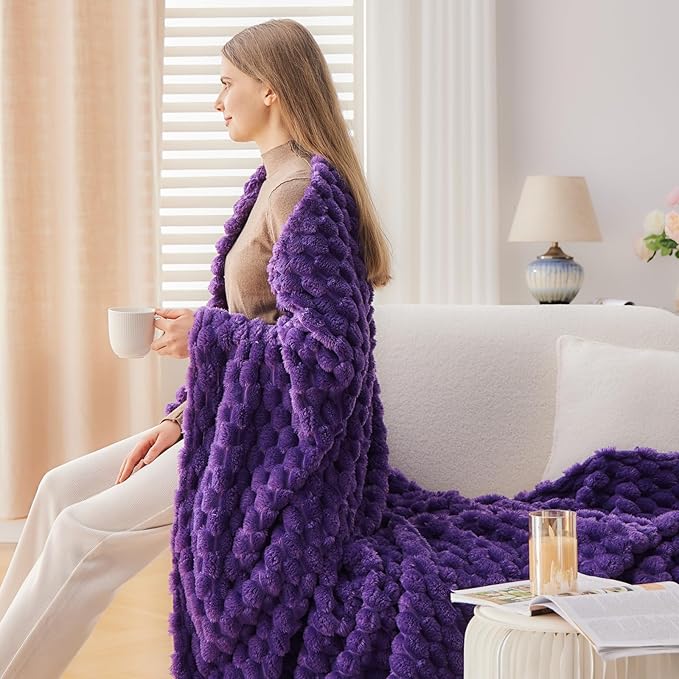 NEWCOSPLAY Super Soft Twin Blanket Purple Premium Silky Flannel Fleece 3D Clouds Stylish Jacquard Lightweight Bed Blanket All Season Use 350GSM (Purple, Twin(60"x80"))