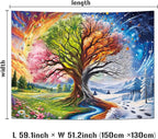 Dermijer Colorful Tree of Life Tapestry Four Seasons Trees Tapestrie Spring Flower Green Summer Autumn Leaves Winter Snowflake Magical Natural Landscape Wall Hanging for Home Decor L59.1×W51.2