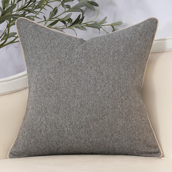Yangest Neutral Floral Pillow Cover 24 x 24 Inches, Vintage Chenille Square Throw Pillow Cover Soft Decorative Farmhouse Accent Couch Pillow Cover for Living Room Bedroom, Grey