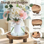 3 Pcs Wood Plant Stand Indoor Outdoor, Wooden Stool Display Stand 5/6/8" Round Riser Flower Pot Holder with Raised Edge Small Planter Tray Modern Potter Decorative for Garden Desktop Home Table Counter Room (Rustic Brown)