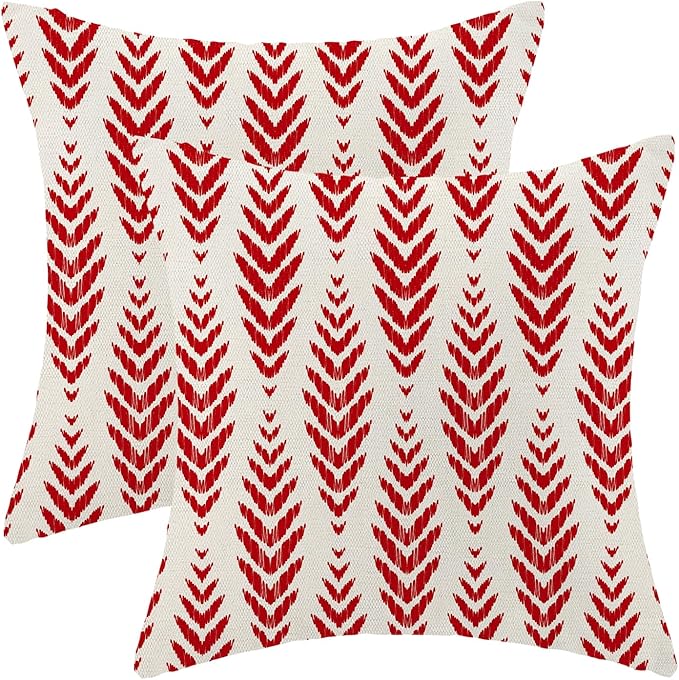 BETGINY Boho Pillow Covers 18 x 18 Inch Pack of 2, Red Bohemian Ethnic Herringbone Pattern Decorative Throw Pillow Covers Vintage Linen Farmhouse Outdoor Pillowcase for Bedroom Home Sofa Decor