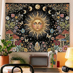 Aipon Boho Sun and Moon Tapestry Hippie Mushroom Floral Wall Tapestry for Bedroom Aesthetic Moon Phase Vintage Plant Celestial Small Tapestries Wall Hanging for Living Room Dorm 60 x 44 Inch