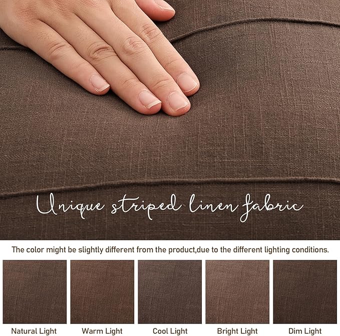 ZWJD Decorative Linen Throw Pillow Covers 24x24 Set of 2 Solid Handcrafted Striped Cushion Covers for Bed Soft Modern Farmhouse Neutral Pillowcase for Couch Bedroom Living Room Home Decor(Brown)