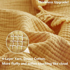 Simple&Opulence Cotton Muslin Throw Blanket 4 Layers for Bed, Couch, Woven Gauze Blanket with Tassels, Soft Lightweight Cozy Pre-Washed Breathable Farmhouse Decoration for All-Season(Yellow)