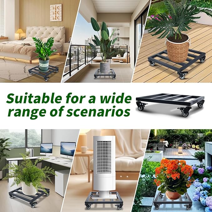 2 Pack 12 Inch Metal Plant Caddy with Wheels, Square Rolling Plant Stand Heavy Duty Indoor Outdoor Planter Dolly, Plant Pot Mover for Large Flower Pots and Planters, 380 Lbs