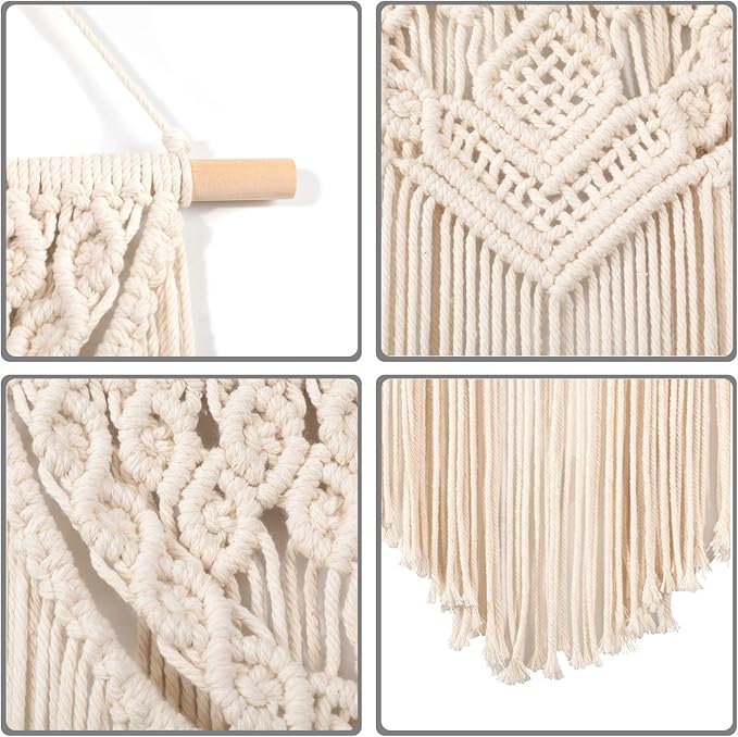 RLoncomix Macrame Wall Hanging Art Woven Wall Decor Cotton Bohemian Chic Macrame Tapestry for Bedroom Livingroom Apartment Dorm Nursery Gallery Decoration, Beige, 14" Wx24 L