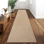 2x10 ft Hallway Runner Rug Extra Long Boho Woven Kitchen Runner Rugs Mat Non Slip Washable, Soft Hall Floor Mat Runner Carpet for Indoor Backdoor Bedroom Entryway Laundry Living Room, Brown