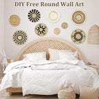 MJOGGOTT 9 Pcs Boho Wall Basket Decor Hanging Woven Wall Basket Art Decor Rattan Wicker Seagrass Home Round Tassels White Macrame Tapestry Baskets Decoration for Kitchen Home Farmhouse Decoration