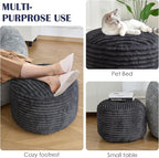 SHOUREN Stuffed Round Pouf Ottoman,Corduroy Foot Rest with Shredded Foam Filling, Lightweight and Fluffy Pouf Storage Ottoman for Living Room,Floor Poufs for Couch,18"x 14", Dark Grey