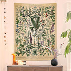 Vintage Flowers Tapestry 48”x36”, Long Vertical Wall Hanging Reference Illustrative Botanical Tapestries for Bedroom Aesthetic Floral Tapistry Botanical Plants Tapestry Wall Hanging Cute Bedroom Decor