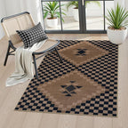 LIVEBOX Easy Jute Washable Rugs 3x5, Modern Checkered Kitchen Rugs Non Slip, Ultra Thin Door Rug for Entryway Indoor, Farmhouse Black and Tan Rug for Outdoor Front Porch Patio Courtyard