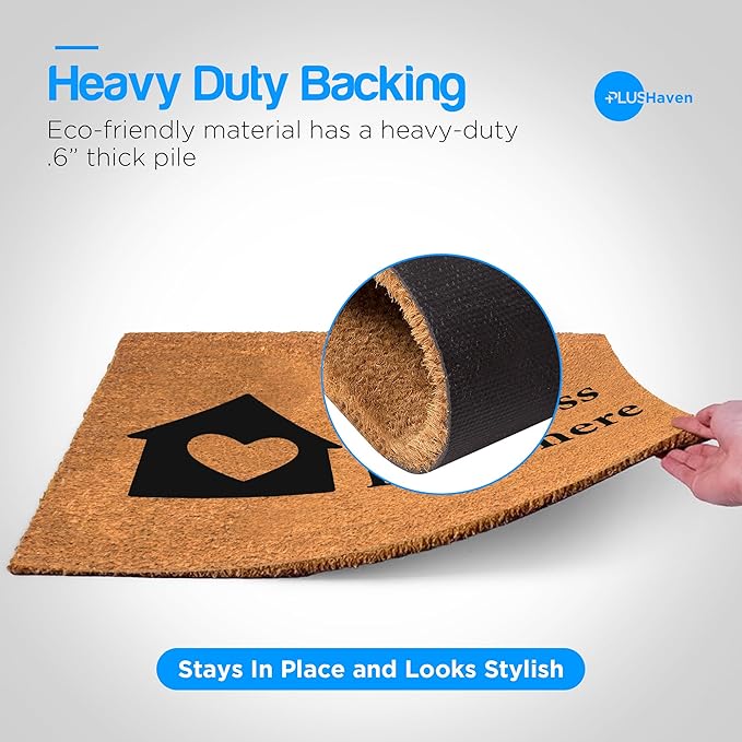 PLUS Haven Coconut Coir Home Entrance Door Mat – 17.5" x 30" | Kindness Lives Here Heavy-Duty Doormat for Indoor & Outdoor Use | Eco-Friendly & Durable