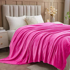 NEWCOSPLAY Super Soft Queen Blanket Hot Pink Premium Silky Flannel Fleece Leaves Pattern Lightweight Bed Blanket All Season Use (Hot Pink, Queen(90"x90"))