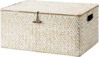 StorageWorks Wicker Baskets with Lid, Seagrass Storage Baskets for Shelves, Decorative Box with Built-in Handles,White