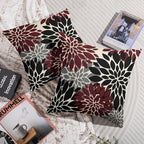 Black Burgundy Pillow Covers 18X18 Inch Set of 2, Spring Summer Floral Dahlia Flower Cream Decorative Throw Pillow Covers Outdoor Modern Farmhouse Cushion Case for Home Couch Sofa Bed Decor