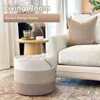 Goodpick Large Woven Basket, Blanket Basket Living Room 15.8"x15.8"x13.8", Woven Storage Bin for Baby Laundry, Light & Brown