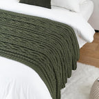Battilo Olive Green Throw Blanket for Couch, Chunky Cable Knit Blanket, Woven Soft Cozy Chenille Throw Blanket for Bed, Sofa, Chair, Living Room, 51"x67"