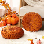 2 Pcs Round Throw Pillows 15 Inch Decorative Velvet Pleated Pumpkin Pillows Boho Floor Pillow with Center Button for Living Room Couch Chair Bed Sofa Home Decoration (Orange)